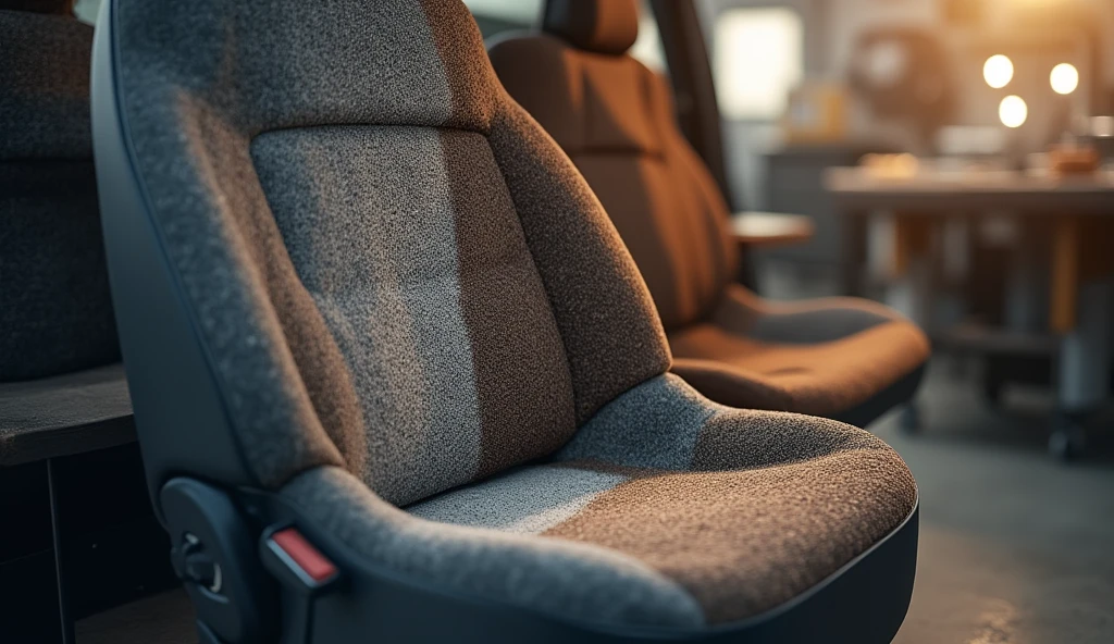 Asiento de coche de tela antes y después de limpiar con inyección-extracción Kärcher Puzzi