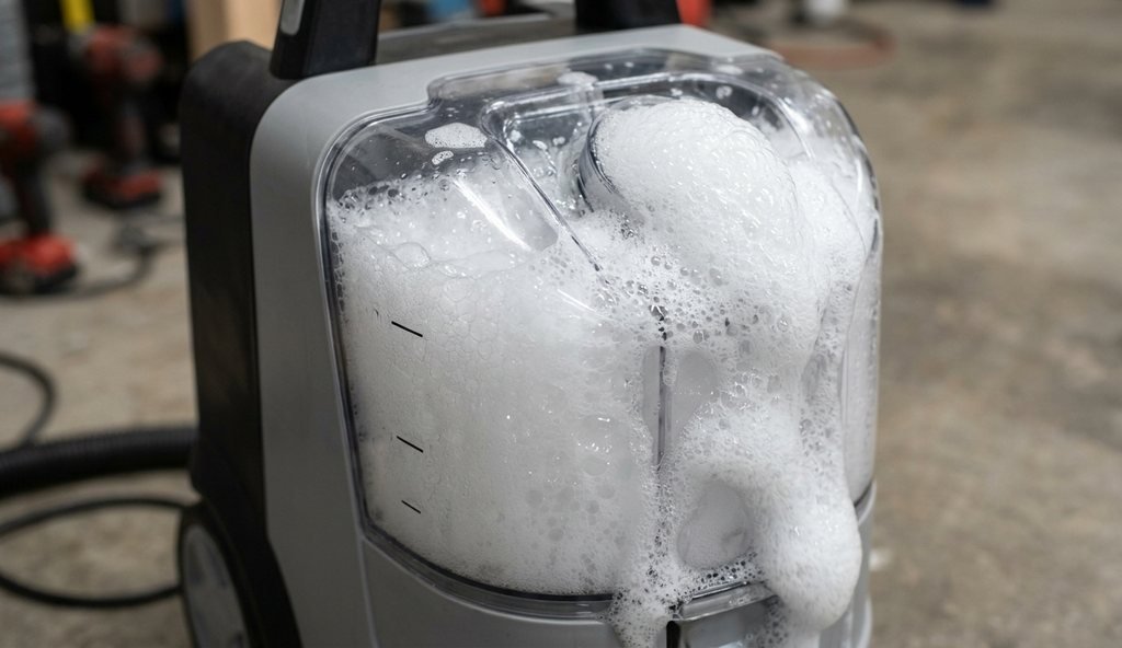 Depósito de recogida desbordado de espuma